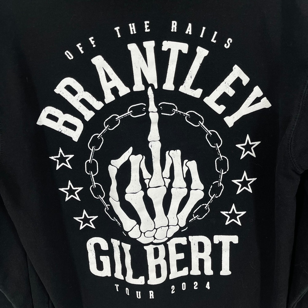 Brantley Gilbert Off The Rails Tour 2024 Skeleton Hoodie Black Mens Medium - Picture 13 of 14
